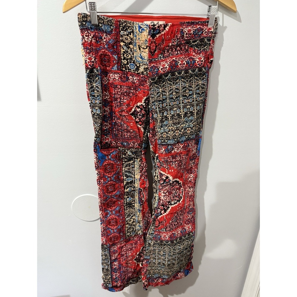 We The Free Free People Penny Paisley Patchwork Print Corduroy Flare Pants Sz 26